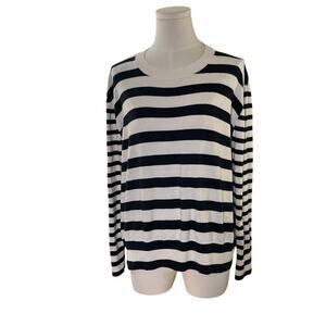 L.L. Bean Navy Striped Cotton‎ Cashmere Sweater - Large